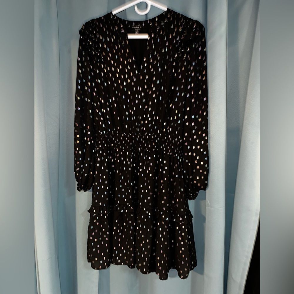 Anthropologie Current Air Ruffled Metallic Rainbow Dot Mini Dress S